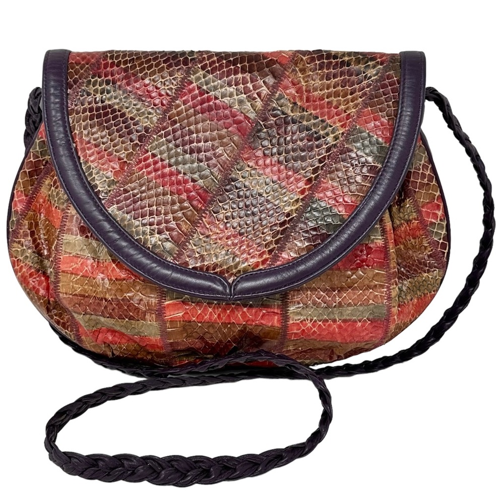 Vintage Bags by Varon Snakeskin Rainbow Stripe Leather Shoulder Bag